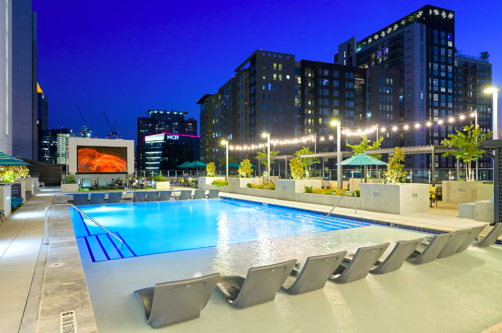 The Mark pool deck. Off-campus student housing near Georgia Tech near Midtown Atlanta