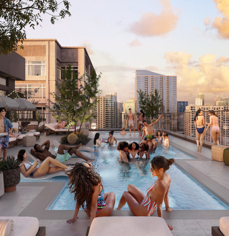 Make a splash at Rambler’s 19th-floor rooftop pool featuring a hot tub, grills, and views of downtown Atlanta and Midtown.