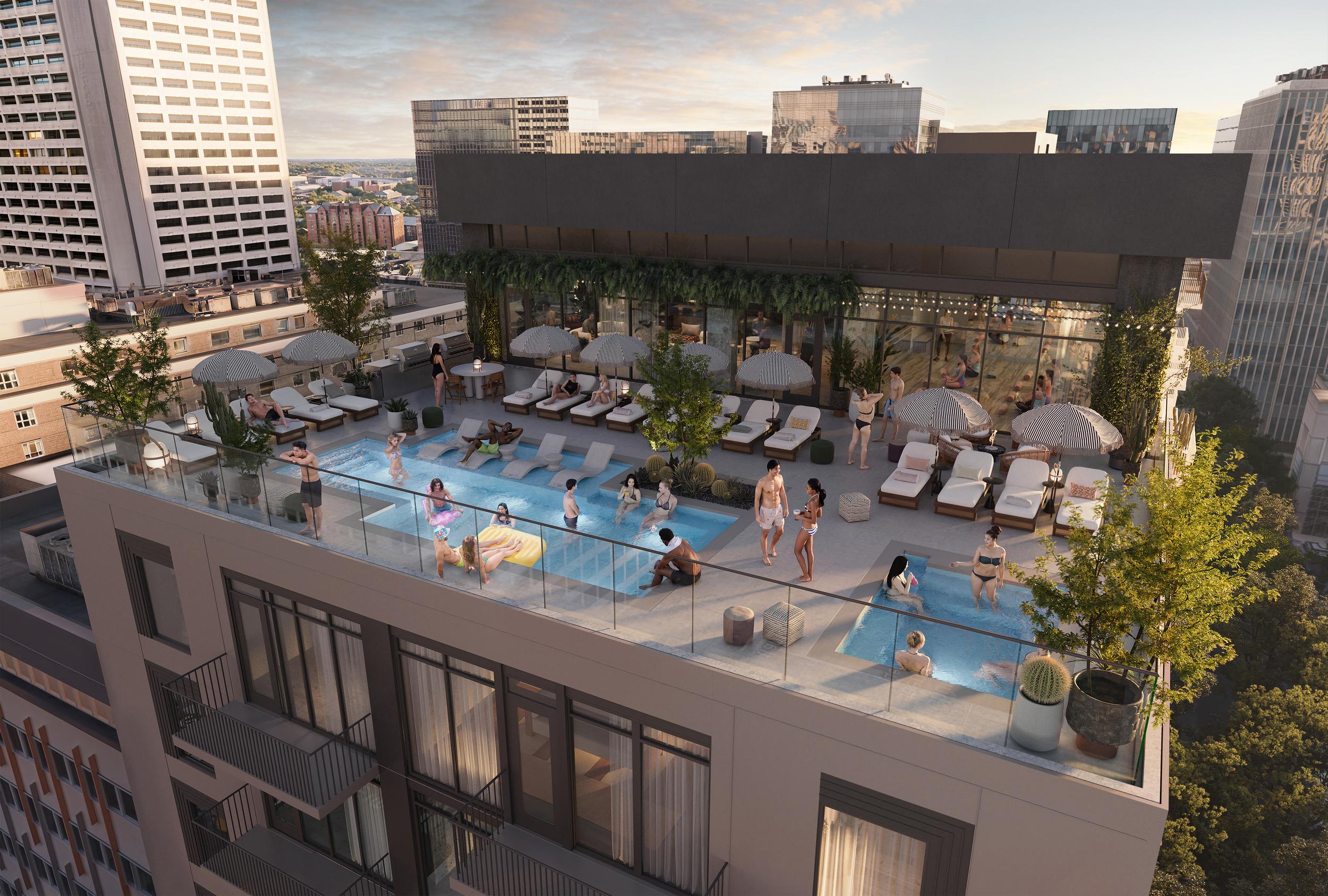 Take in views of downtown Atlanta and Midtown from the 19th floor pool deck. Kick back and relax in the sunning chairs or take a dip in the hot tub with friends.