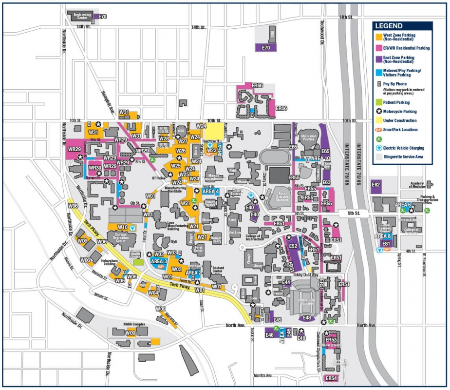 Georgia Tech map with parking zones
