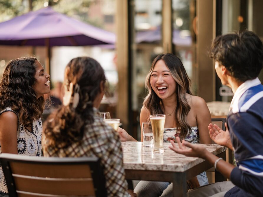 Students enjoying food