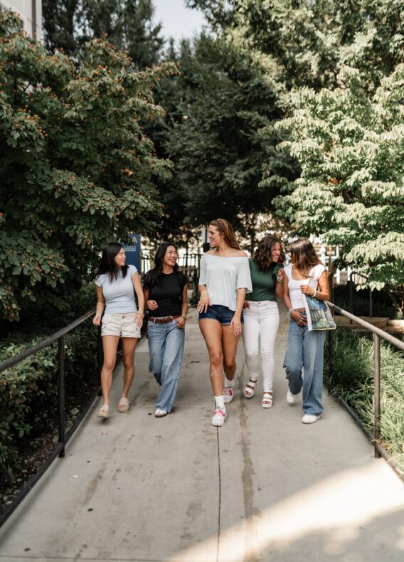 5 Georgia Tech students walking near Rambler ATL