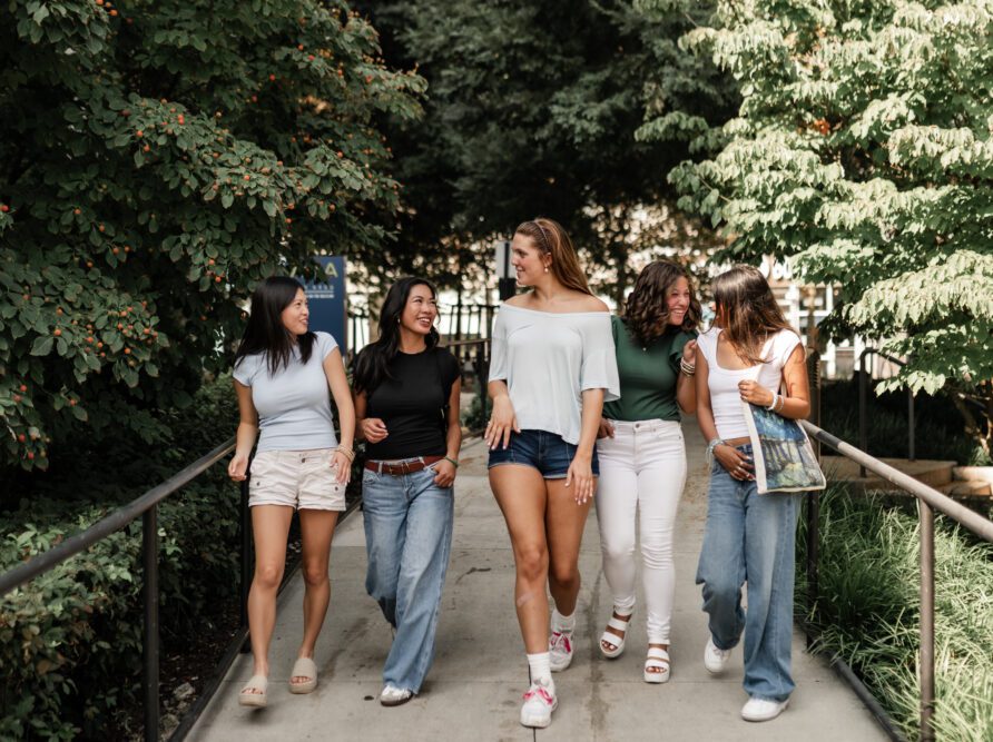 5 Georgia Tech students walking near Rambler ATL