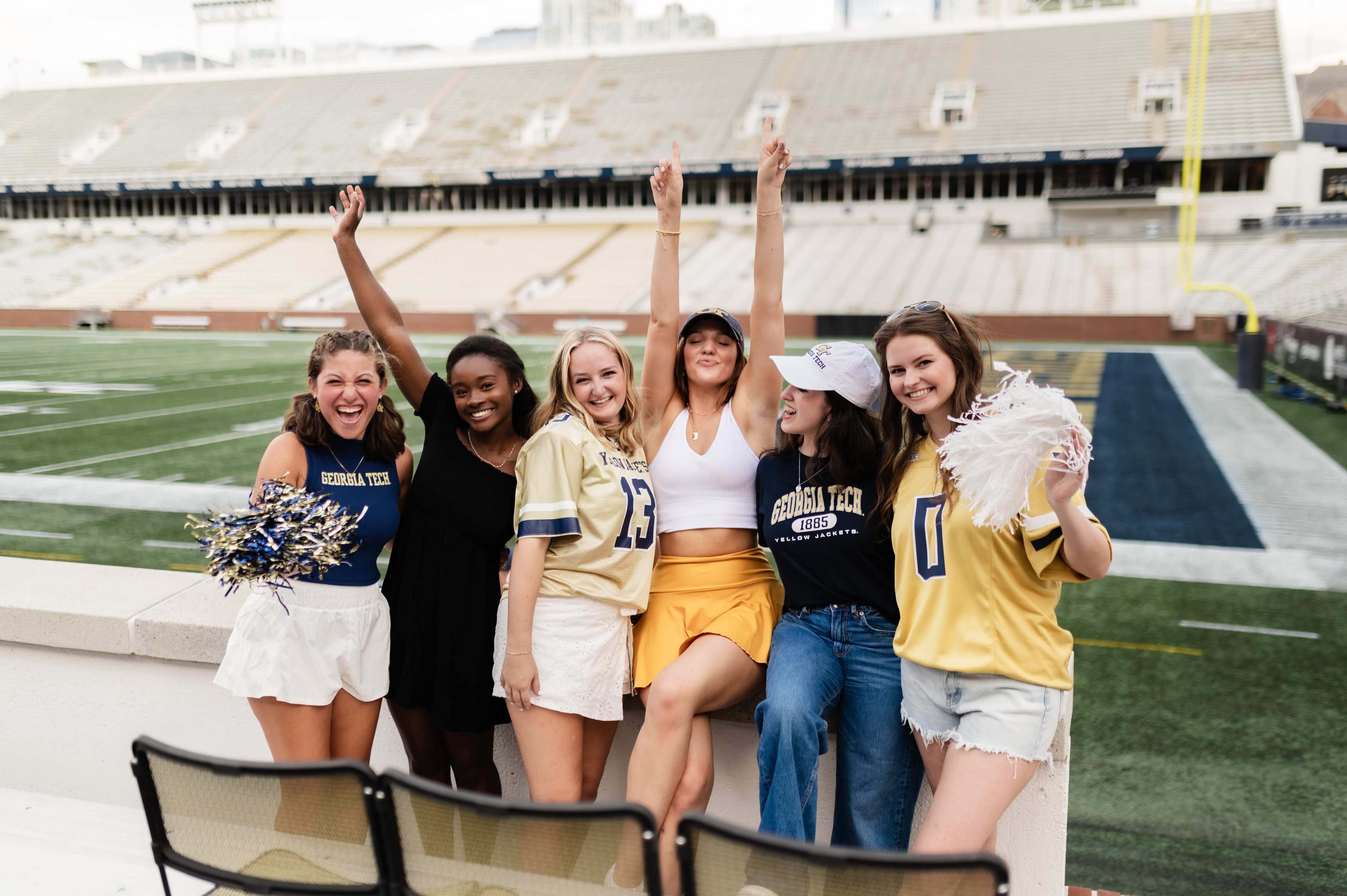Five Georgia Tech Girls Smiling at the Football Stadium