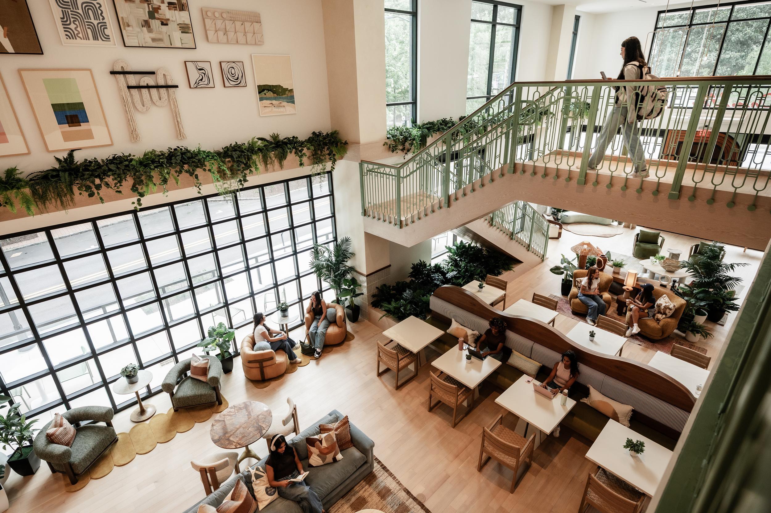 The lobby opens up to Daydreamer, Rambler’s in-house coffee shop and leads upstairs to the second floor study mezzanine.