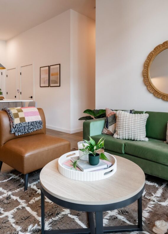 Representative living room featuring Rambler's standard furniture and finishes.